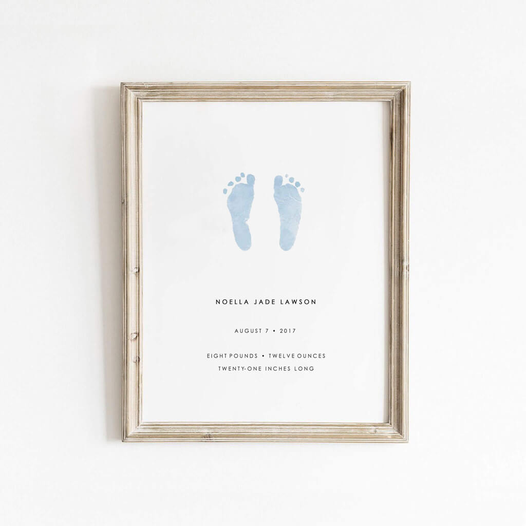 Footprint Keepsake Robin&#39;s Egg Colour Shipped Print by Little Lief Creative