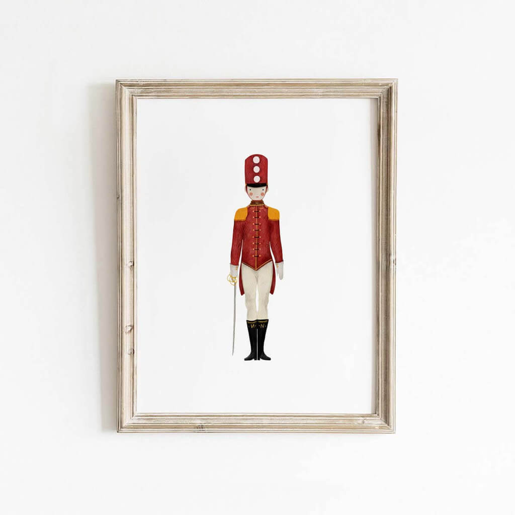 Watercolour art print of a red toy soldier from the Nutcracker ballet by Leah Straatsma
